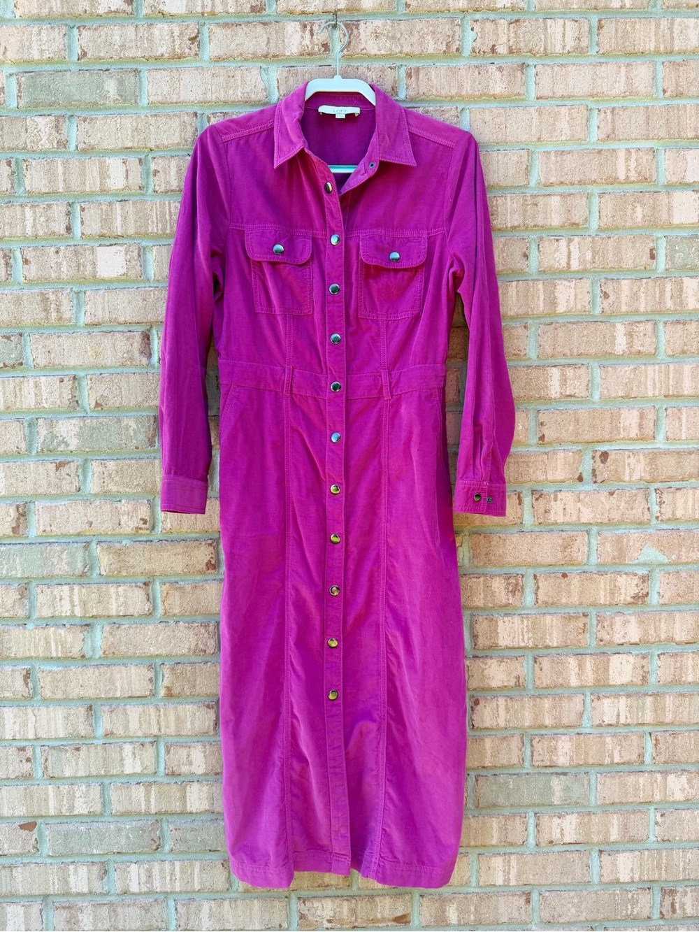 LOFT Magenta Button-Front Maxi Shirt Dress